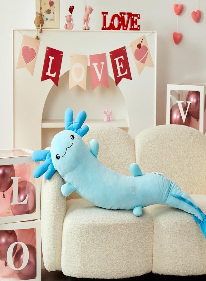 ماوجولان وسادة جسم كبيرة من القطيفة على شكل سمندل مكسيكي من ماوغولان، وسادة لعبة كبيرة من القطيفة على شكل سمندل، حيوان محشو كبير الحجم على شكل سمندل للأطفال، دمى سمندل قطيفة تضيء في الظلام، هدايا عيد الميلاد وعيد الحب باللون الأزرق - Image 3